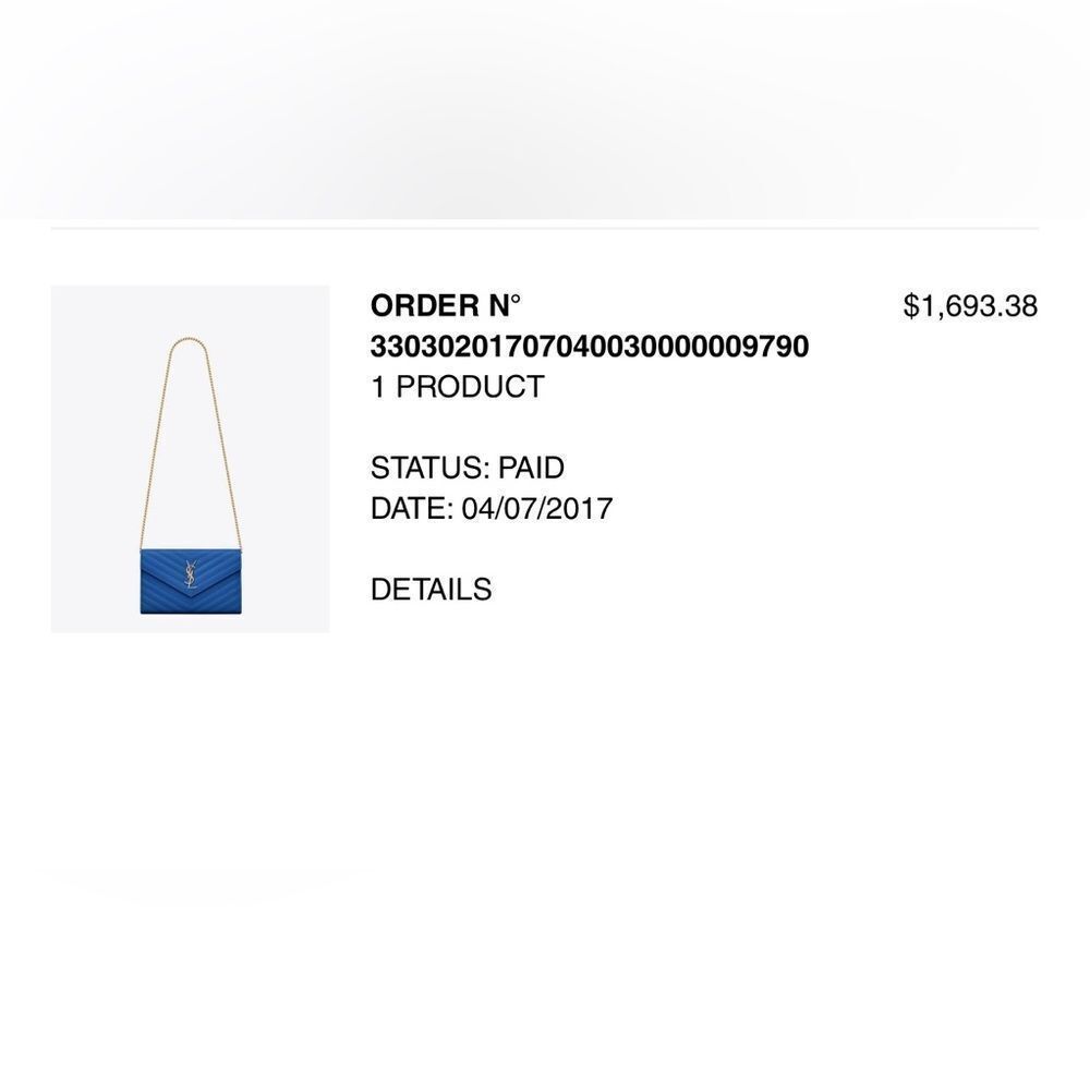 SAINT LAURENT Royal Blue Chevron Quilted Grain De Poudre Envelope Clutch Wallet - Picture 7 of 7